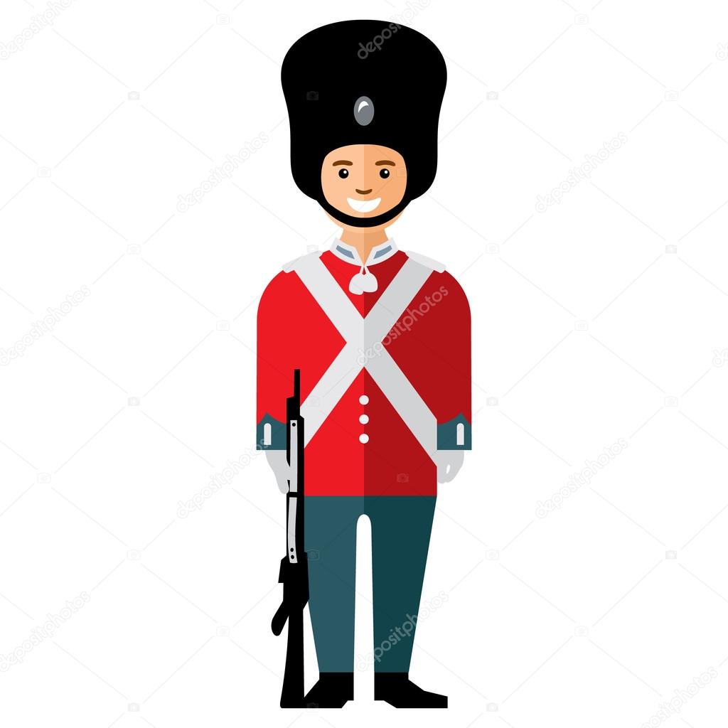Vector British guardsman. Flat style colorful Cartoon illustration.