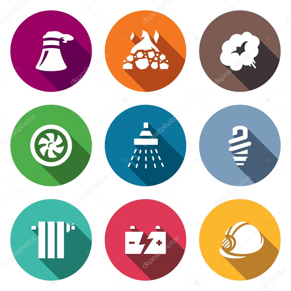 Vector Set of Thermal power plant Icons.