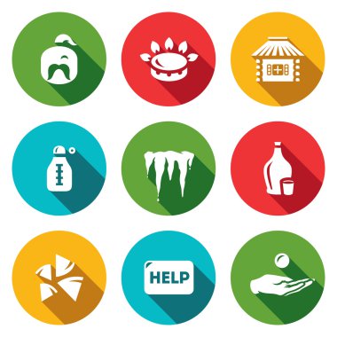 Ukrayna ayarla sorunları simgeler vektör. Kazak, gaz, House, sıcaklık, kış, alkol, yakıt, yardım, kredi.