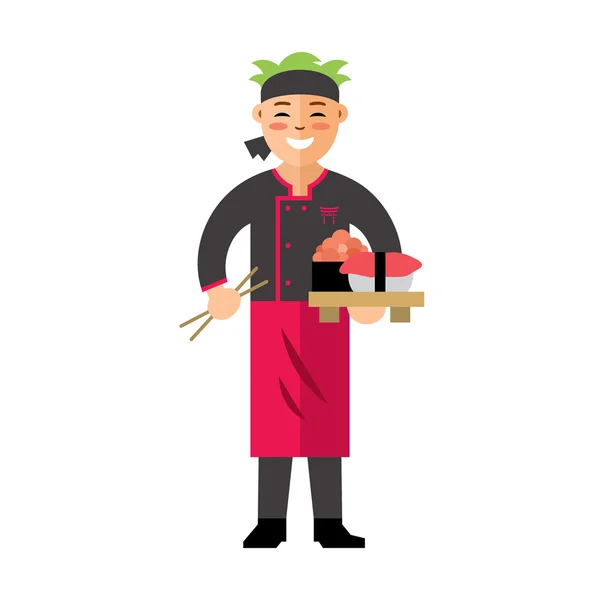 Vector Sushi Chef. Stile piatto colorato illustrazione del fumetto . — Vettoriale Stock