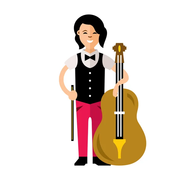 Vector La chica con un violonchelo. Estilo plano colorido ilustración de dibujos animados . — Vector de stock