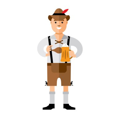 Vektör Alman bira ile. Düz stil renkli karikatür resimde.