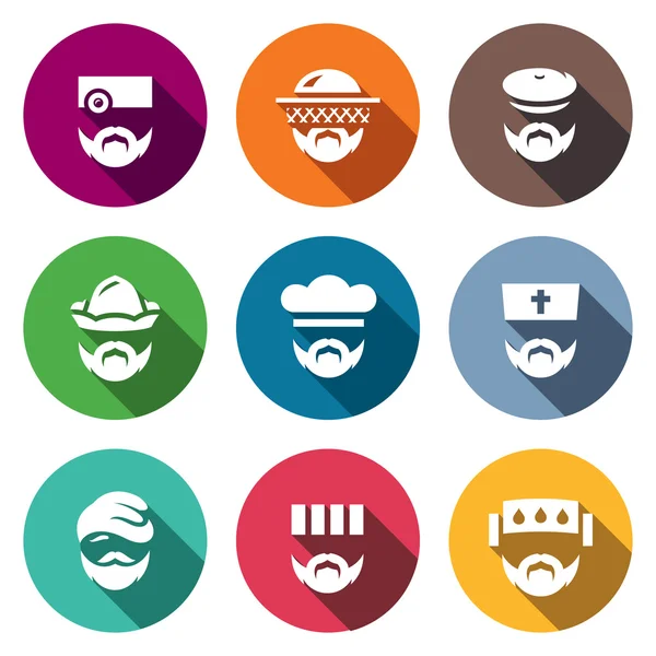 Vector Set of Profession People Icons. Doctor, Beekeeper, Hunter, Attendant, Cook, Priest, Homeless, Prisoner, Patient. — Stock Vector