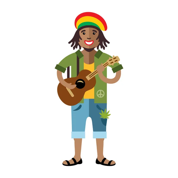 Wektor Rastafarian. Artysta reggae. Płaski kolorowy ilustracja kreskówka. — Wektor stockowy