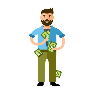 Vektör Rich Man Flat tarzı renkli karikatür çizim.