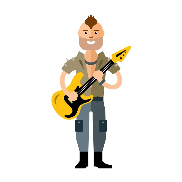 Vektör Rock gitaristi. Düz stil renkli karikatür resimde. — Stok Vektör