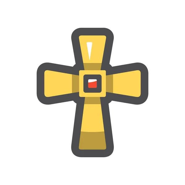 Cruz dorada Símbolo Cristianismo Icono vectorial Ilustración de dibujos animados — Vector de stock