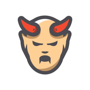 Şeytan Cadılar Bayramı Yüz Vektör Simgesi Çizim Çizimi.