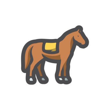 Eyer silueti Vektör simgesi olan At Çizgi Filmi illüstrasyonu.