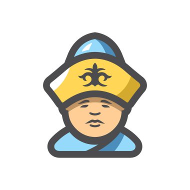 Tarihi giysiler içindeki vektör Kazak adam. Kazakistan. Çizgi film illüstrasyonu