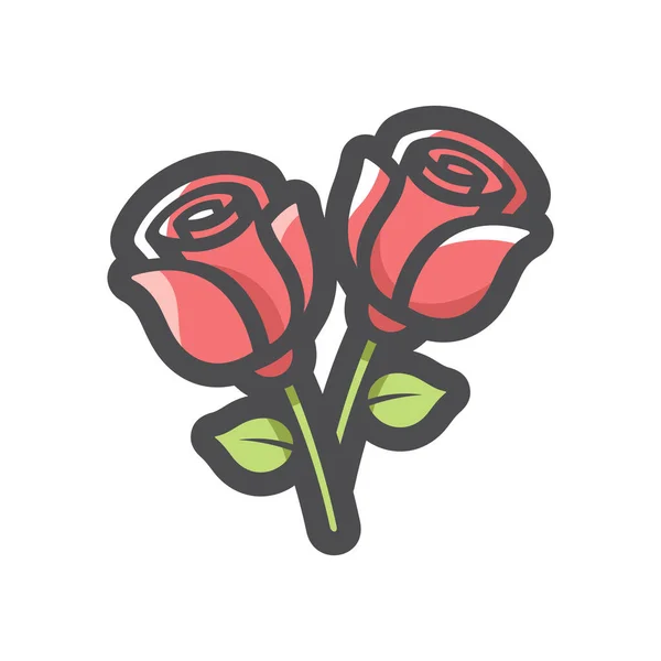 Two Red Roses Vector icon Cartoon illustration. — Stockvector