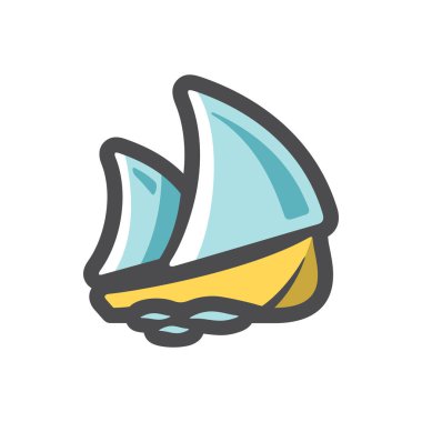Sailboat Ship on the Waves Vector icon Cartoon illustration.