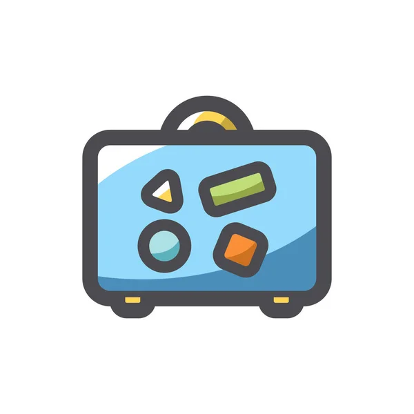 Koffer mit flippigen Aufklebern Vector icon Cartoon Illustration. — Stockvektor