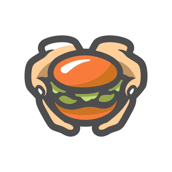 Hamburger v ruce Vektorová ikona Cartoon ilustrace — Stockový vektor