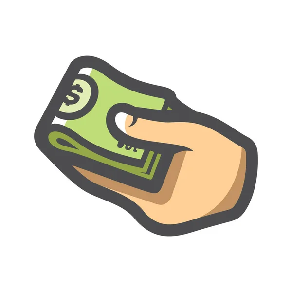 Mano sosteniendo dinero en efectivo Dólar Vector icono Dibujos animados ilustración. — Archivo Imágenes Vectoriales