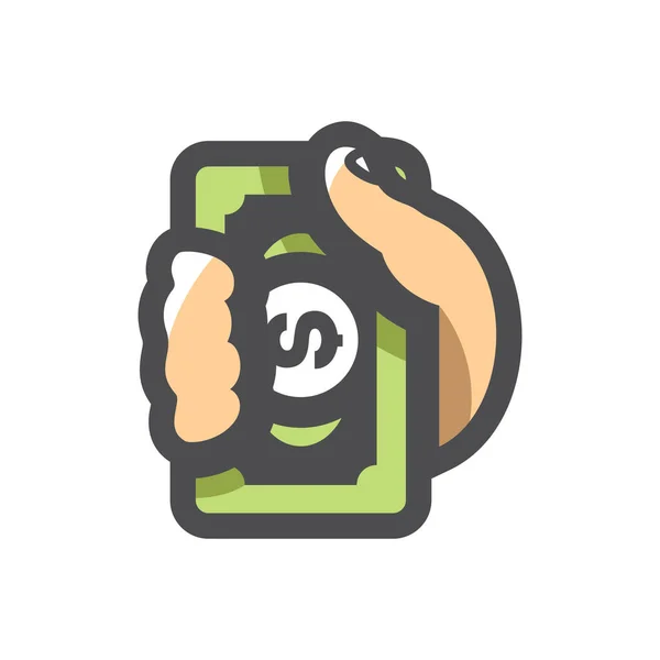 Dinero Mano sosteniendo efectivo Dólar Icono vectorial Ilustración de dibujos animados. — Archivo Imágenes Vectoriales