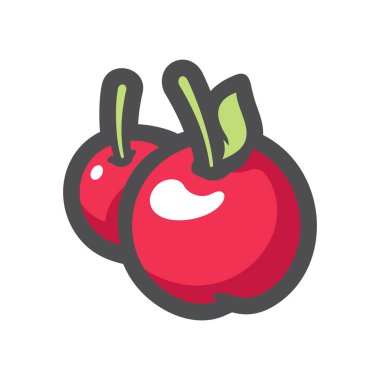 Kiraz çileği olgunlaşmış Vektör Simgesi Çizgi Film Çizimi.