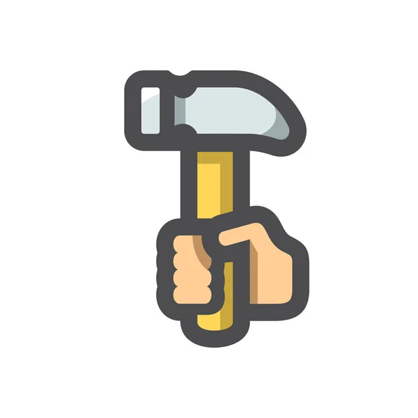 Hammer in der Hand Vektor-Symbol Cartoon-Illustration — Stockvektor