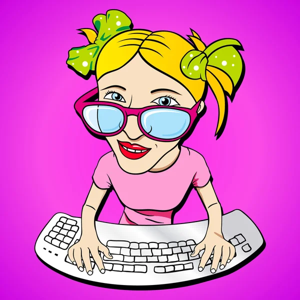 Adolescente chica en el teclado — Vector de stock