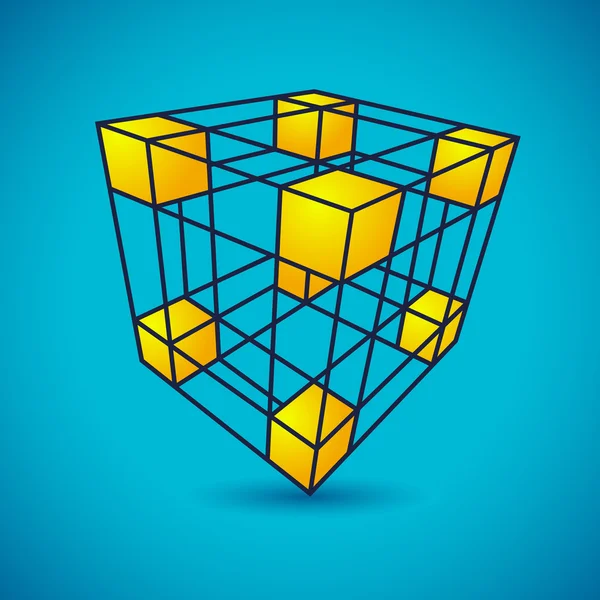 Wireframe grid cube — Stock Vector