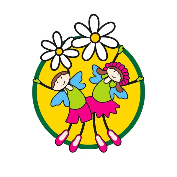 Niños con flores — Vector de stock