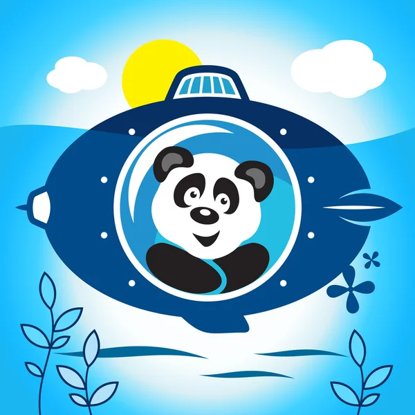 潜水艦でパンダ — ストックベクタ