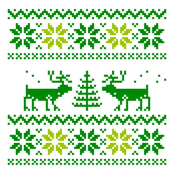 White knitted scandinavian scarf with deer — Stock Vector