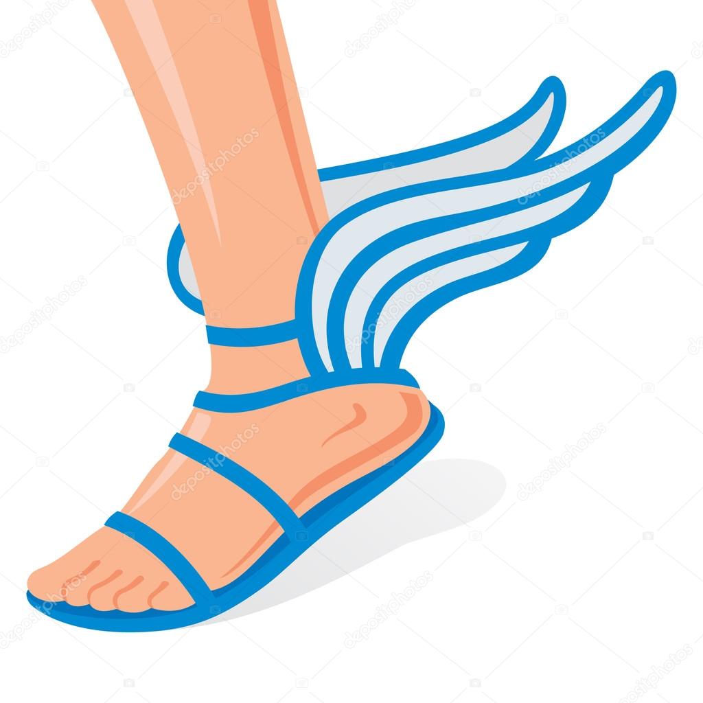 Winged sandals for men leg on a white background