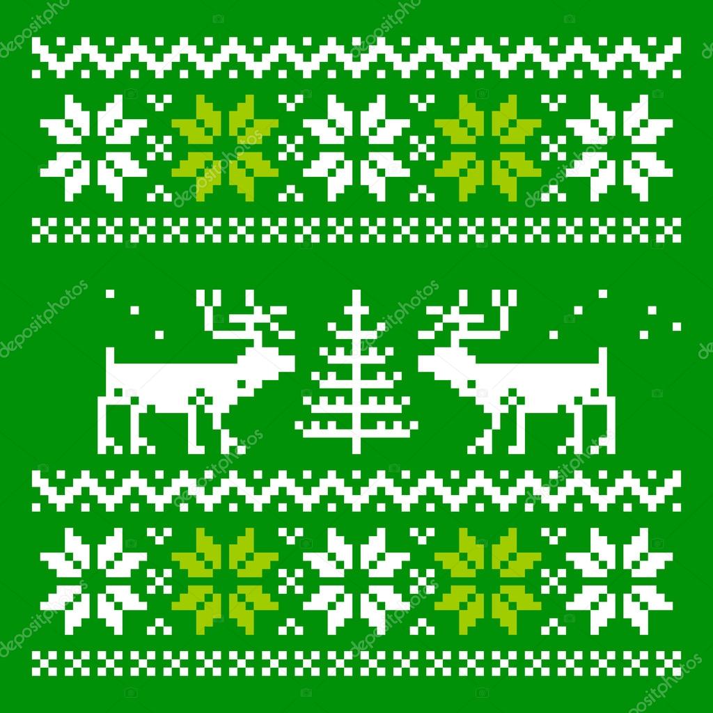 Knitted scandinavian scarf with deer