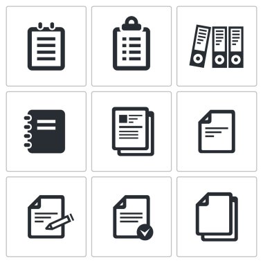 Notepad paper documents Icons set clipart