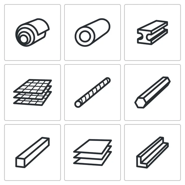 Conjunto de iconos de productos metalúrgicos — Vector de stock