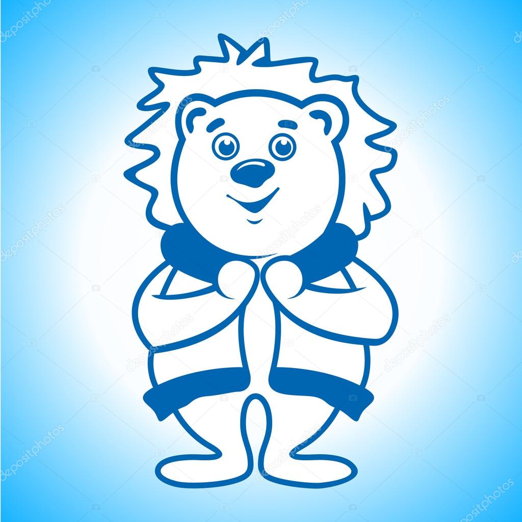 Polar bear on a white background in warm clothes