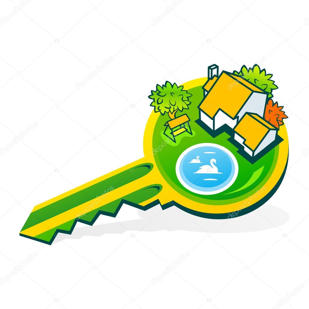 Key from property sign. Branding identity corporate logo isolated on white background
