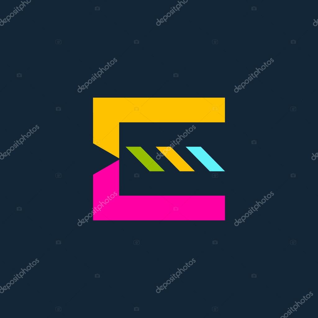 LED sign, sign the letter E. Branding identity corporate logo isolated on dark background