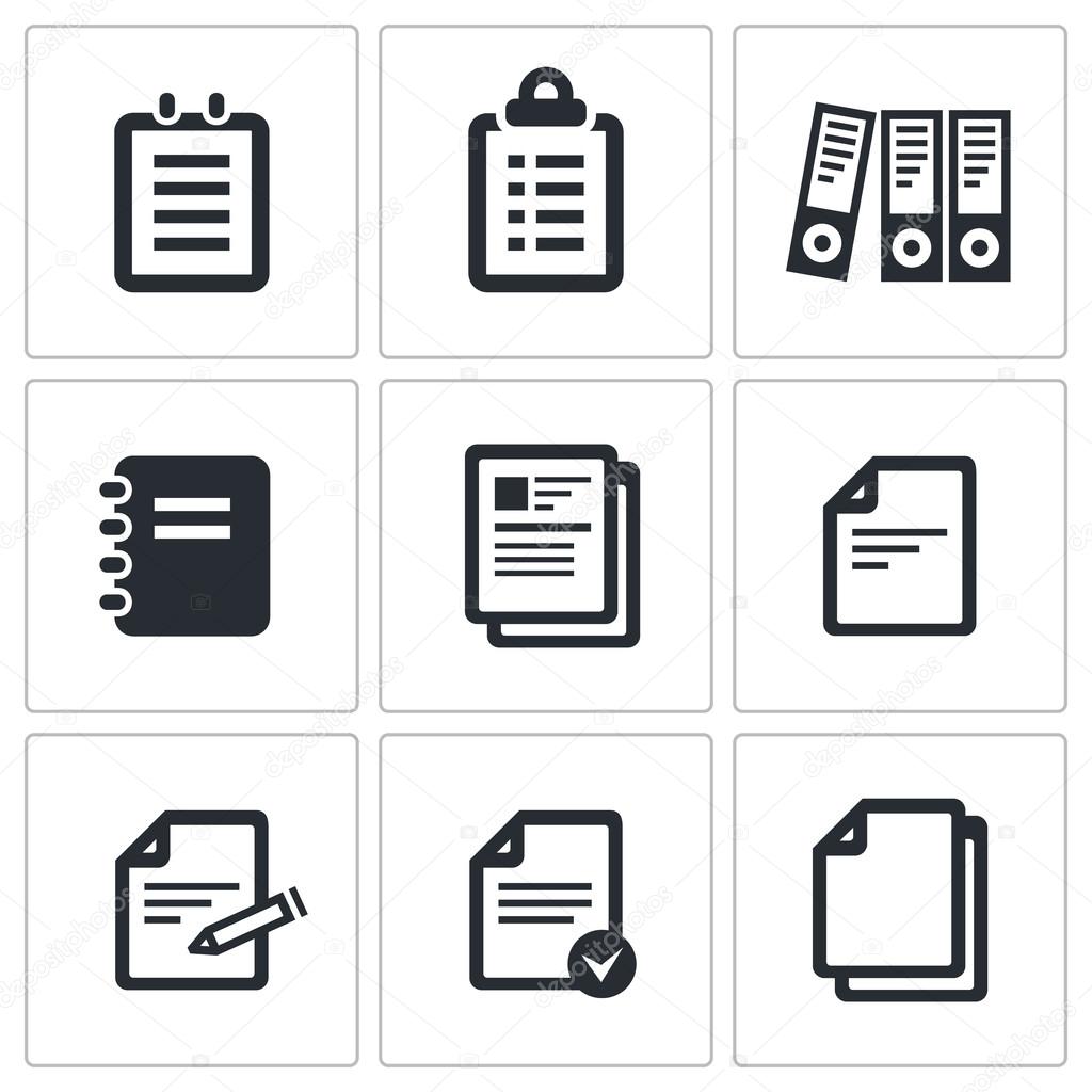 Notepad paper documents Icons set