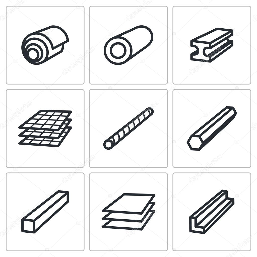 Metallurgy products icons set