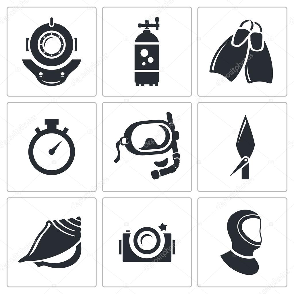 Diving icons set