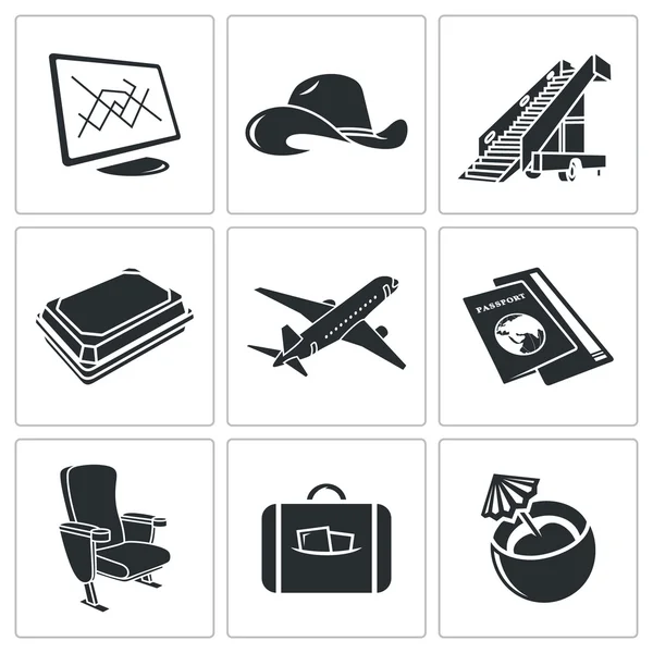 Zestaw ikon podróży samolotem — Wektor stockowy