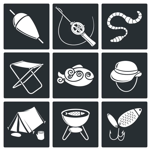 Pêche, icônes de loisirs — Image vectorielle