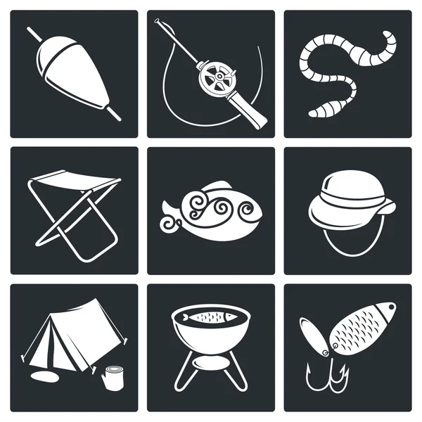 Pesca, iconos del ocio — Vector de stock