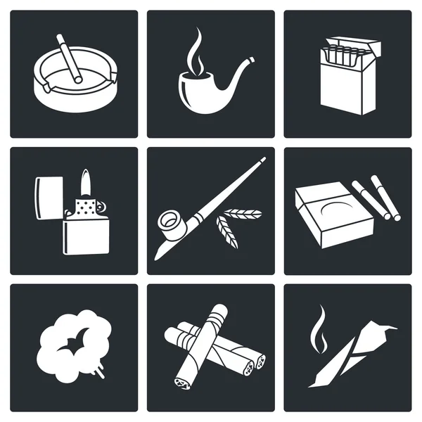 Fumando, colección de iconos de tabaco — Vector de stock