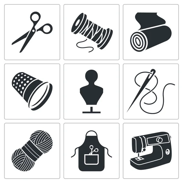 Sewing clothing manufacture Icons — Stock Vector