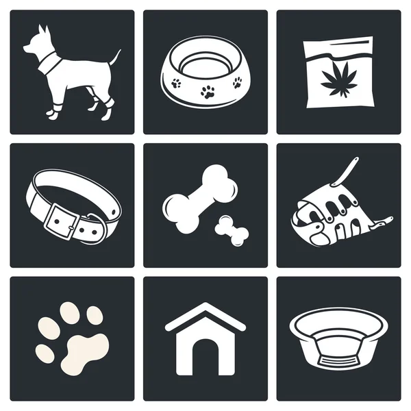 Köpek, köpek yavrusu Icons set — Stok Vektör