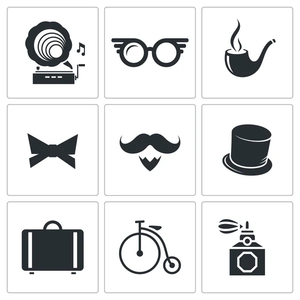 Vintage Hipster Icons simgeleri set — Stok Vektör