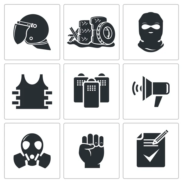 Riots on street  Icons set — Stock Vector