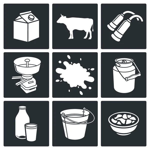 Milk production Icons set — Stock Vector