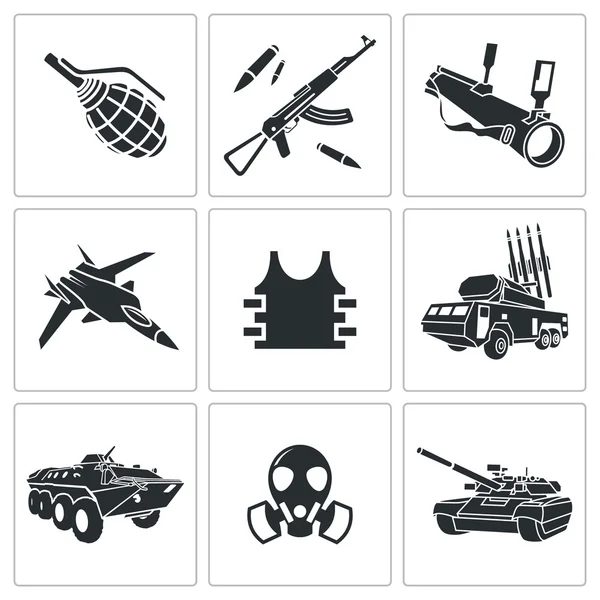 Fegyverzet es berendezés, fegyver Icon set — Stock Vector