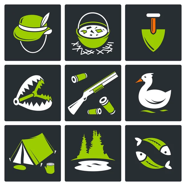 Hunting and fishing icons collection — Stock Vector