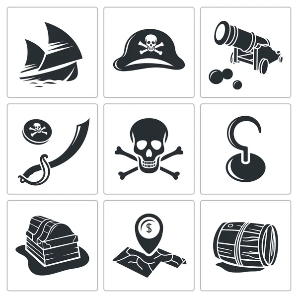 Piraci, przygody zestaw ikon — Wektor stockowy