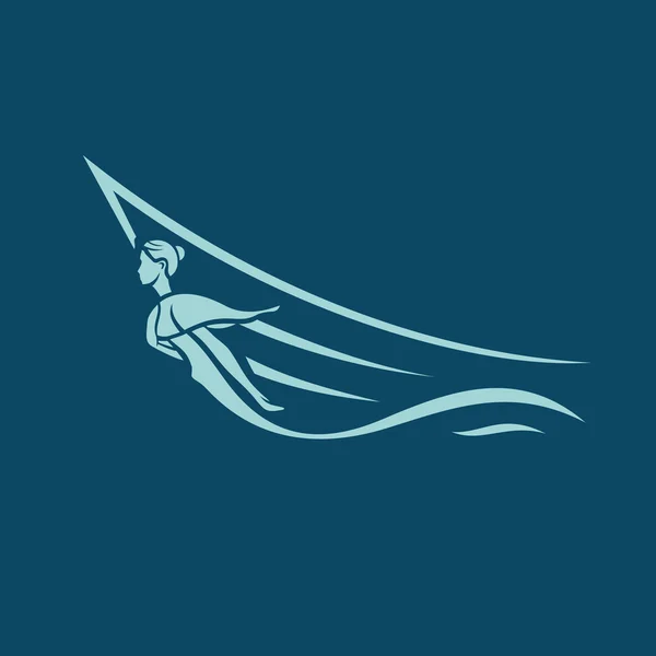 船での翼の女性図 — ストックベクタ